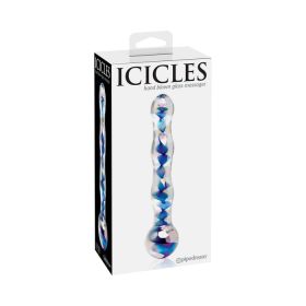 Icicles #8 7in Glass Dildo Blue/Clear