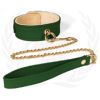 Plush Lined Green PU Collar Chain Leash