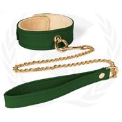 Plush Lined Green PU Collar Chain Leash