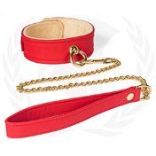 Plush Lined Red PU Collar Chain Leash