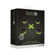 Ouch GITD Hand & Ankle Cuffs Hogtie Grn