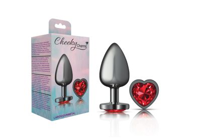 Deep Red Heart Gem Gunmetal Metal Plug - Lg