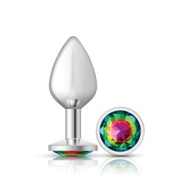 Rainbow Round Gem Silver Metal Plug - Md